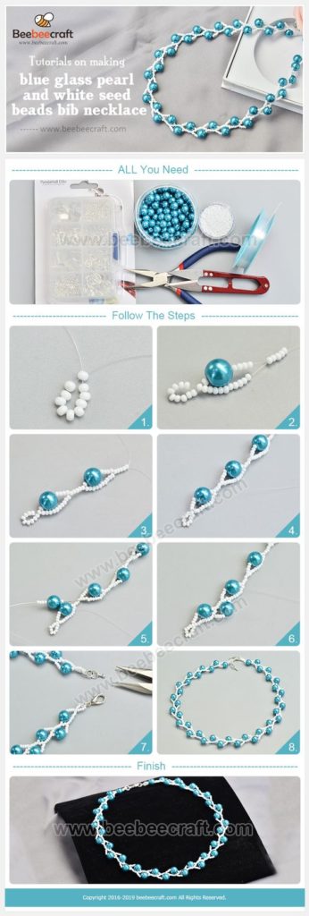 bisuteria jewelry DIY collares mostacillas perlas azul blanco necklaces handmade tutoriale como hacer how to make