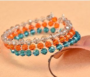 pulseras bracelets beads orange blue crystals cristales alambre memoria bisuteria jewelry handmade