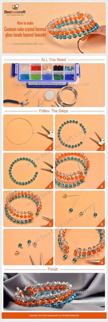 pulseras bracelets beads orange blue crystals cristales alambre memoria